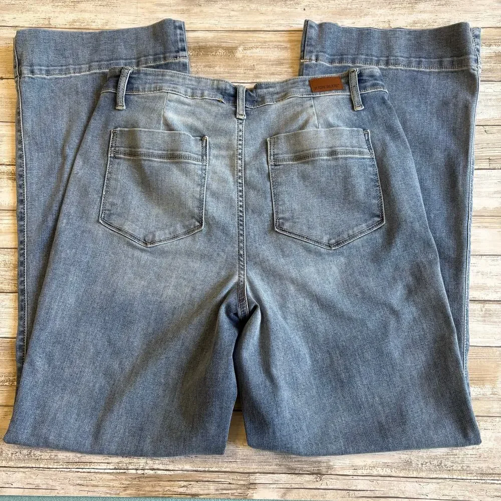 Judy Blue Jeans Sz 15/32 Med Wash Blue Denim Wide Leg Baggy Faded Skater Casual - Picture 2 of 10